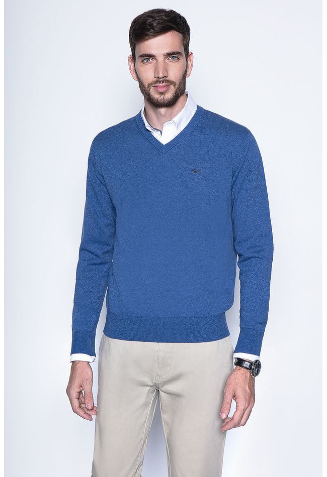 Melange Sweater Smart Casual L/S Blue