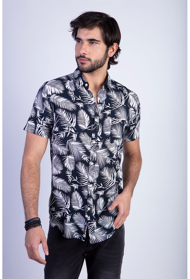 Camisa Estampada Palmera Fj Navy