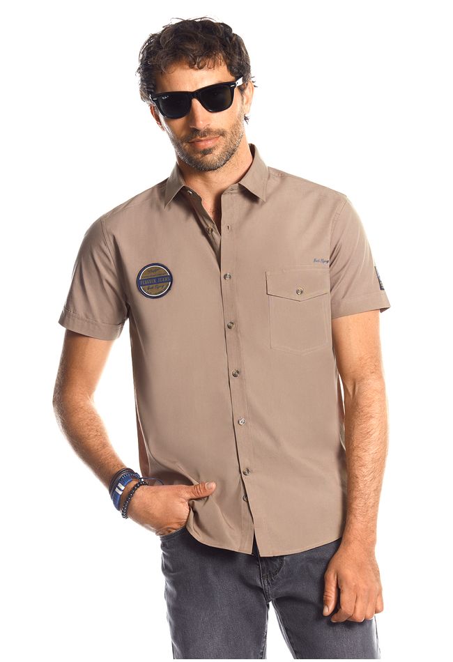 Camisa Manga Corta Poplin Con Parches Fj Military