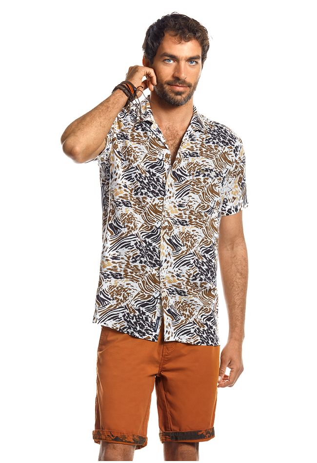 CAMISA MANGA CORTA ESTAMPADA ALBANY FJ ECRU
