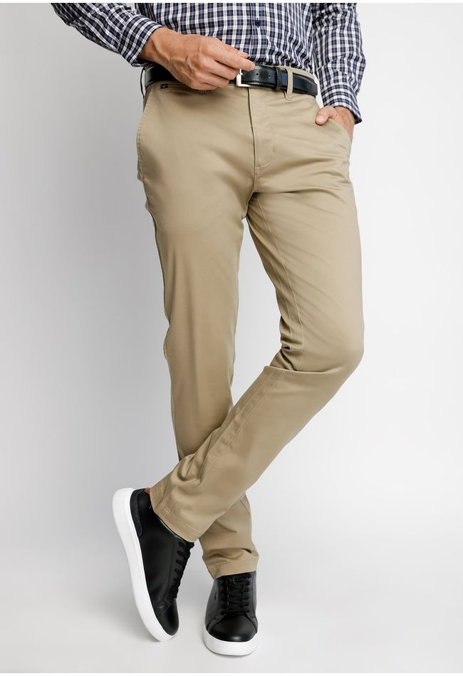Pantalón Twill Sin Pliegues Slim L/33 Khaki
