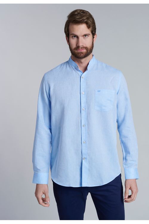 Camisa Lino Cuello Mao  F Sky