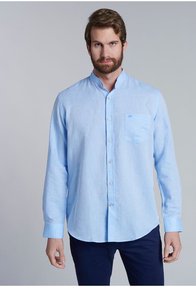 Camisa Lino Cuello Mao  F Sky