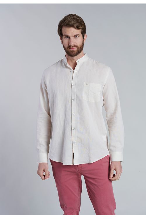 Camisa Lino Cuello Mao  F Sand