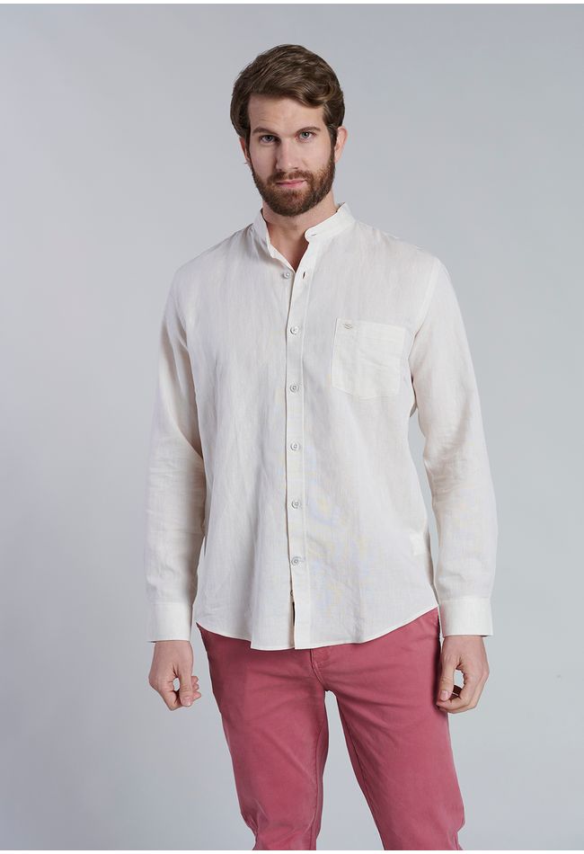 Camisa Lino Cuello Mao  F Sand