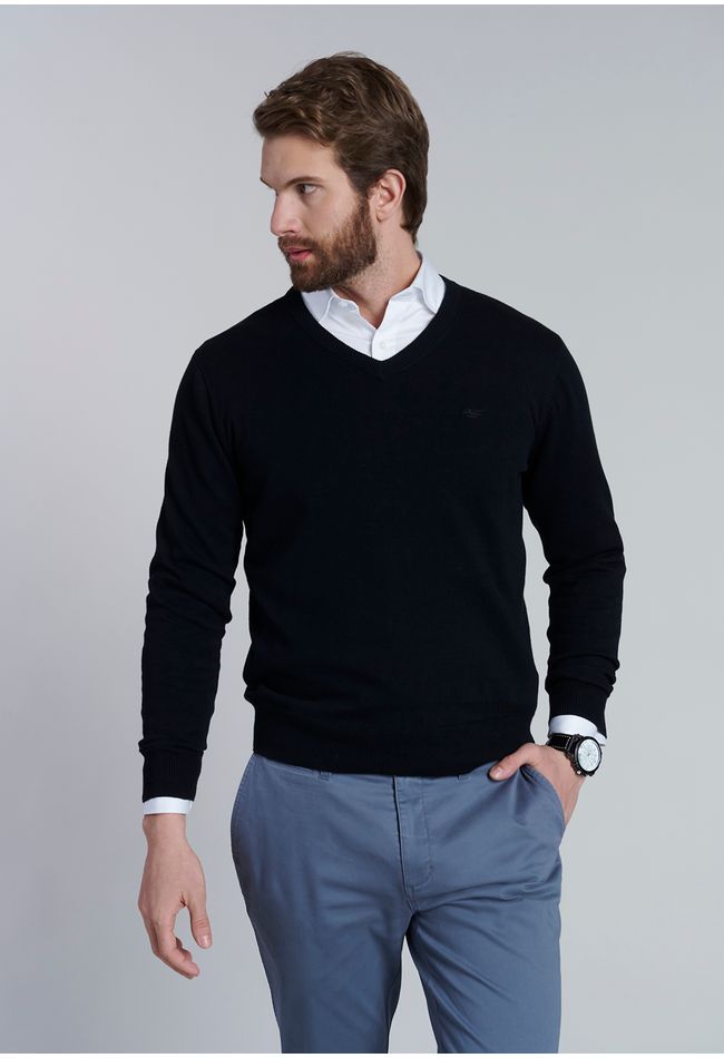Sweater V Neck Solido F Black