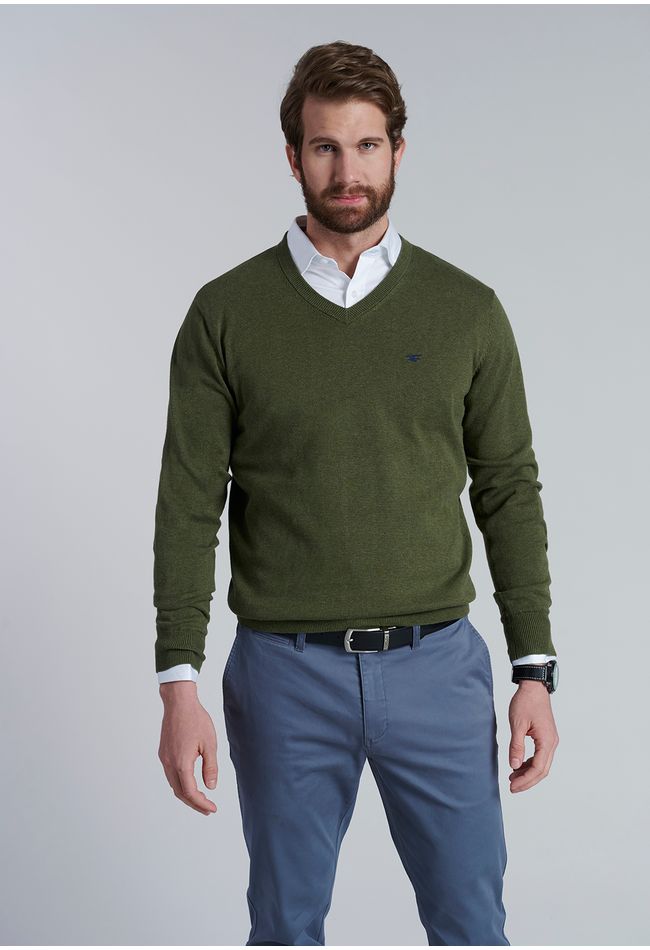Sweater V Neck Melange F Military