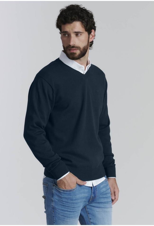 Sweater V Neck Solido F Smart Casual Navy