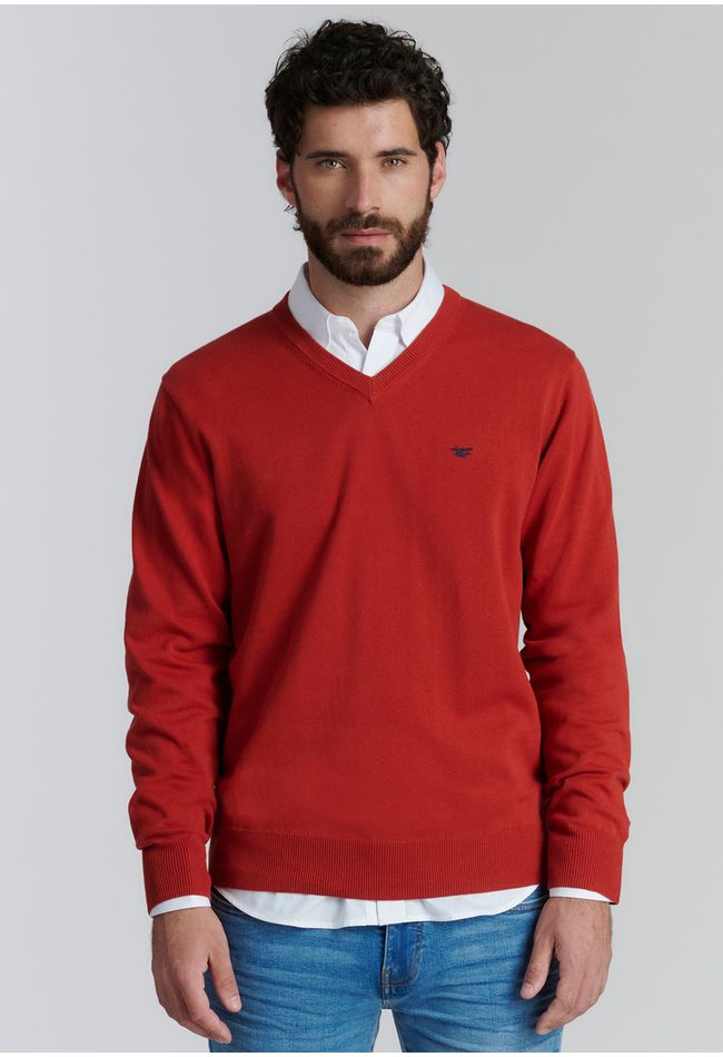 Sweater V Neck Solido F Smart Casual Brick