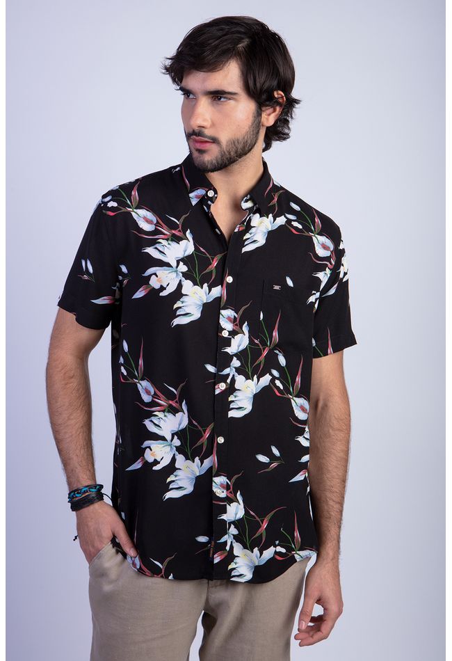 Camisa Estampada Flores Fj Black