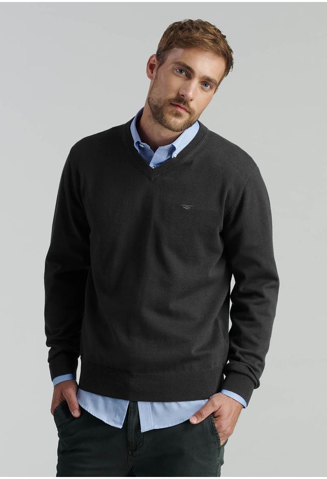 Sweater V Neck Solido F Smart Casual Black
