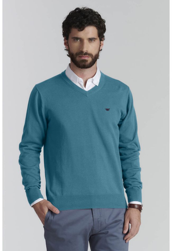Sweater V Neck Solido F Smart Casual Lt River