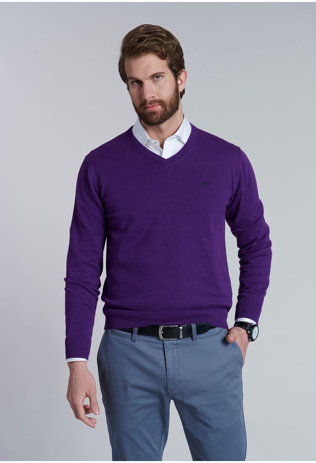 Sweater V Neck Solido F Dk Violet