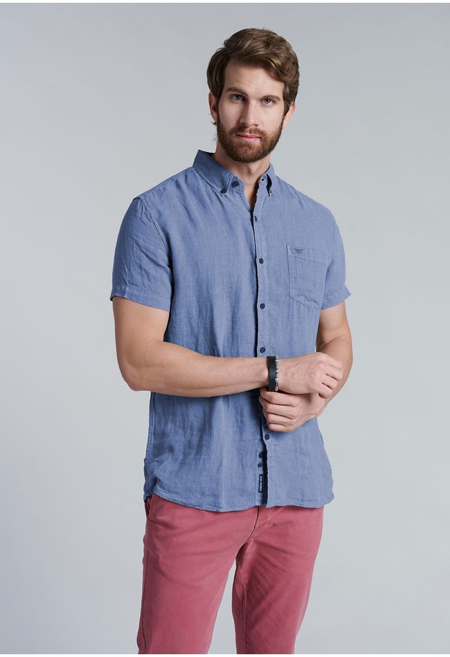 Camisa Lino Lavada F Navy