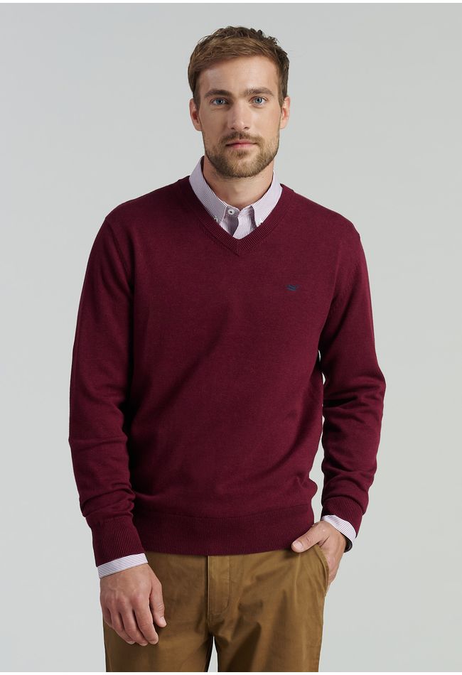 Sweater V Neck Melange F Smart Casual Dk Burgundy