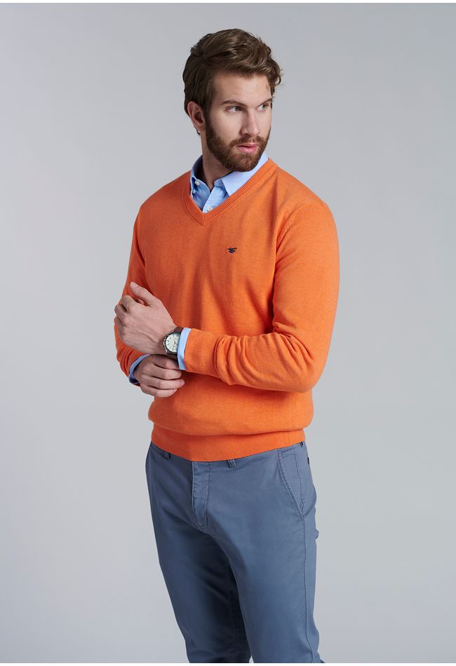 Sweater V Neck Melange F Orange