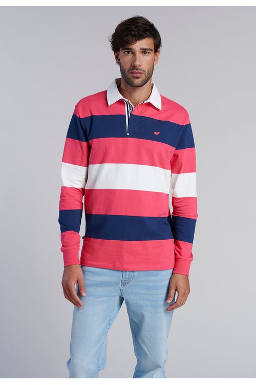 Polera Rugby Rayas Newark Coral