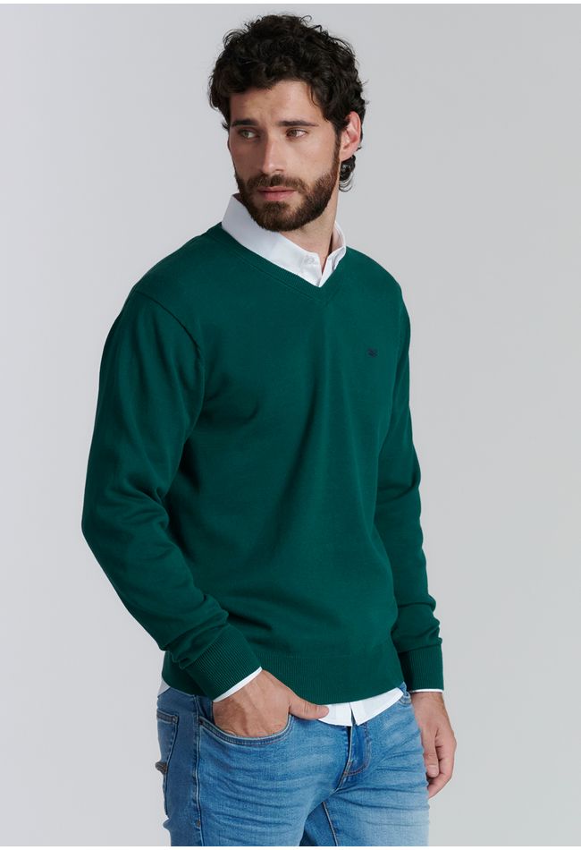 Sweater V Neck Solido F Smart Casual Forest