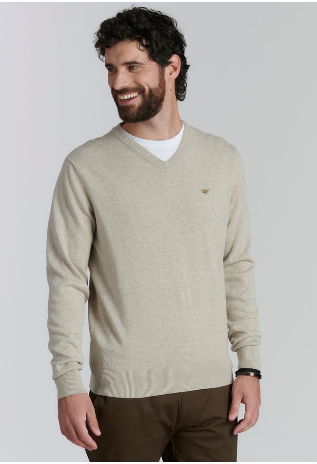 Sweater V Neck Melange F Smart Casual Dk Oyster