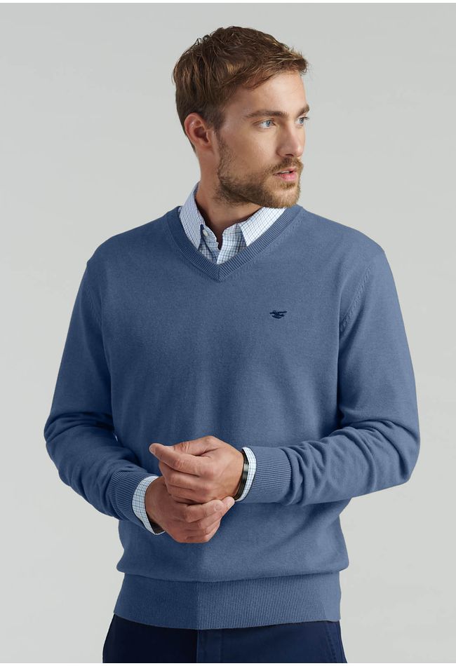 Sweater V Neck Melange F Smart Casual Lt Blue