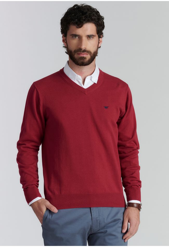 Sweater V Neck Solido F Smart Casual Burgundy