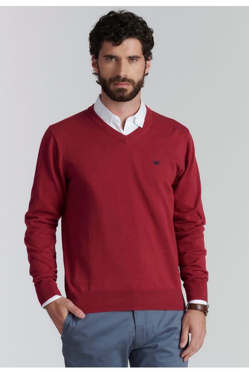 Sweater V Neck Solido F Smart Casual Burgundy