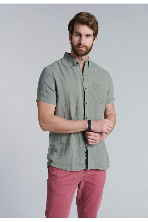 Camisa Lino Lavada F Green