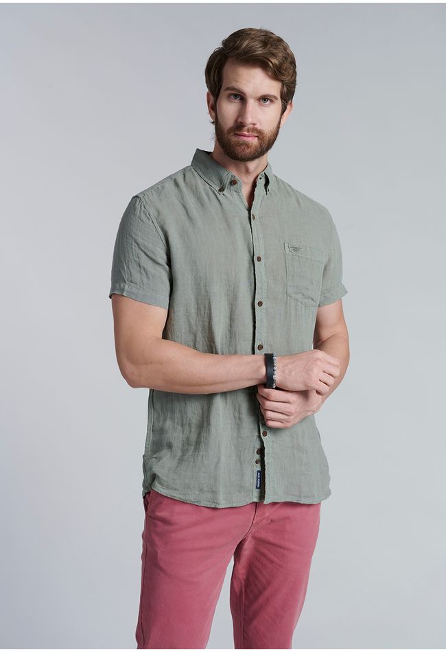 Camisa Lino Lavada F Green