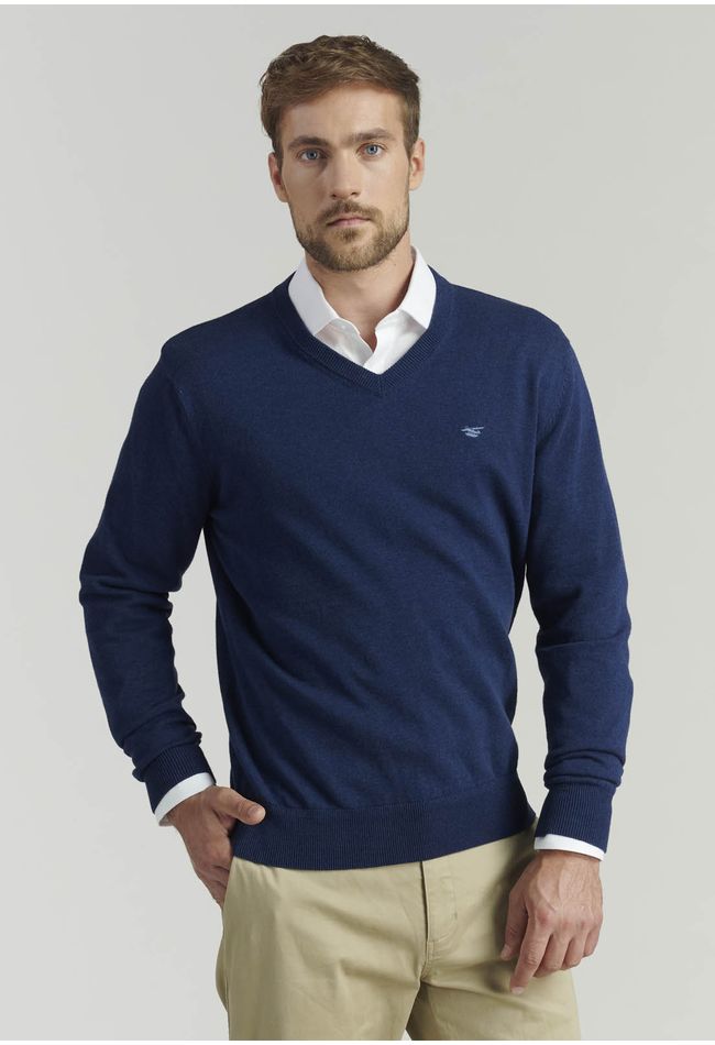 Sweater V Neck Melange F Smart Casual Indigo