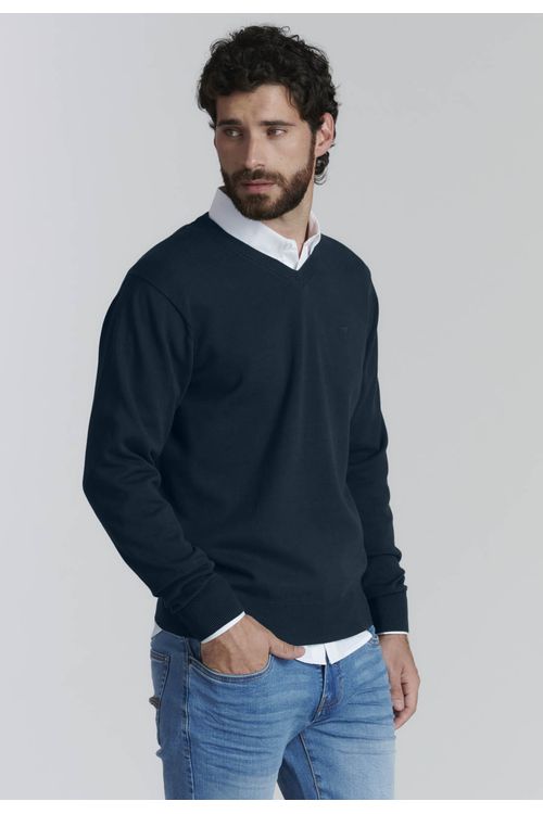 Sweater V Neck Solido F Smart Casual Navy