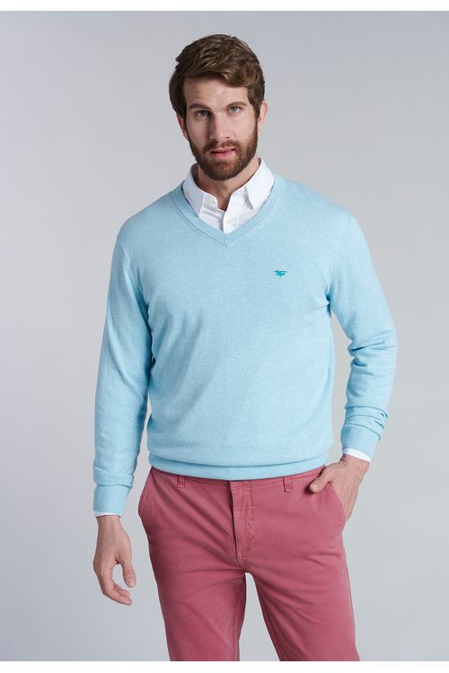 Sweater V Neck Melange F Lt Turquoise