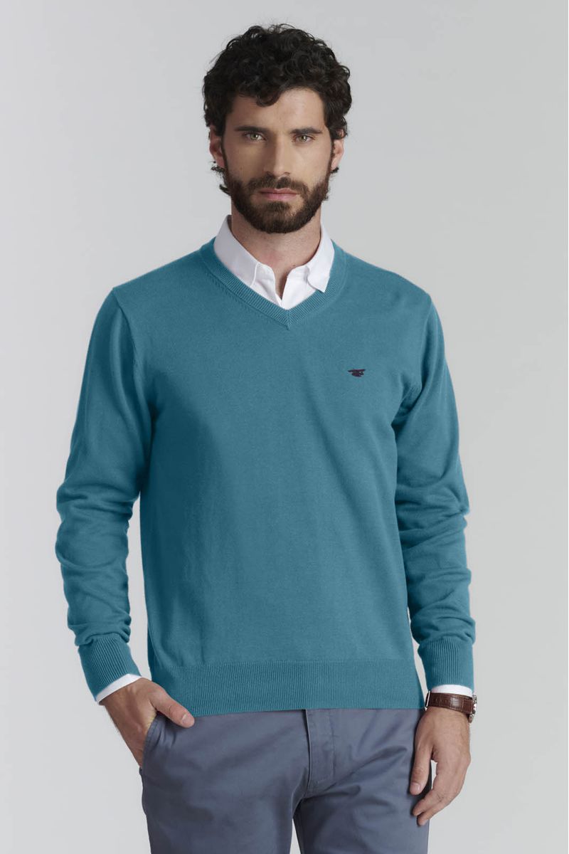Sweater V Neck Solido F Smart Casual Lt River