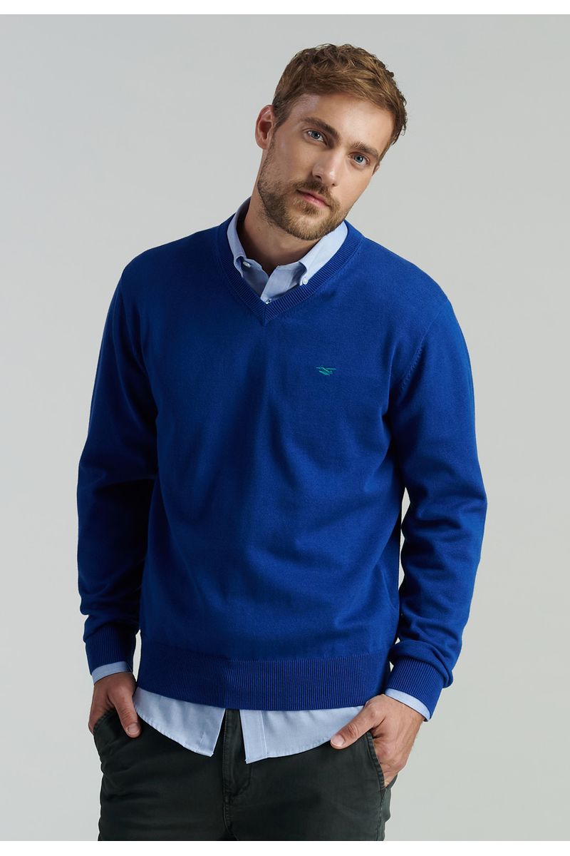 Sweater V Neck Solido F Smart Casual Dk.Blue