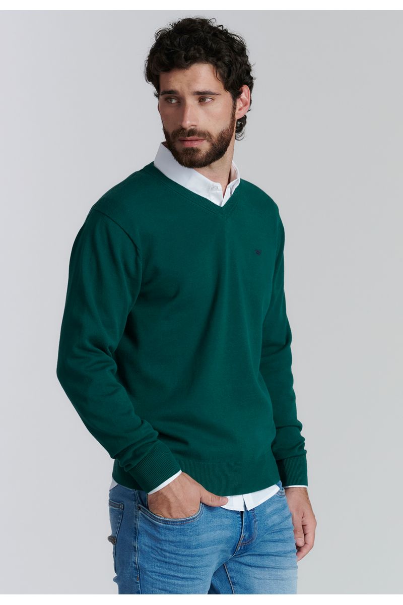 Sweater V Neck Solido F Smart Casual Forest