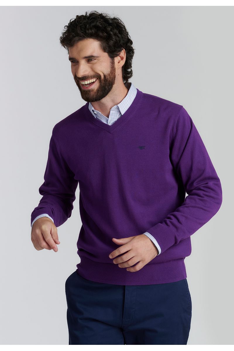 Sweater V Neck Solido F Smart Casual Dk Violet