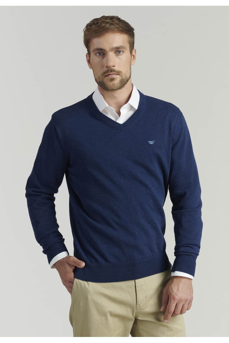 Sweater V Neck Melange F Smart Casual Indigo