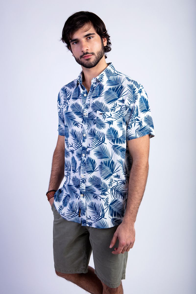 Camisa Estampada Palmera Fj Blue