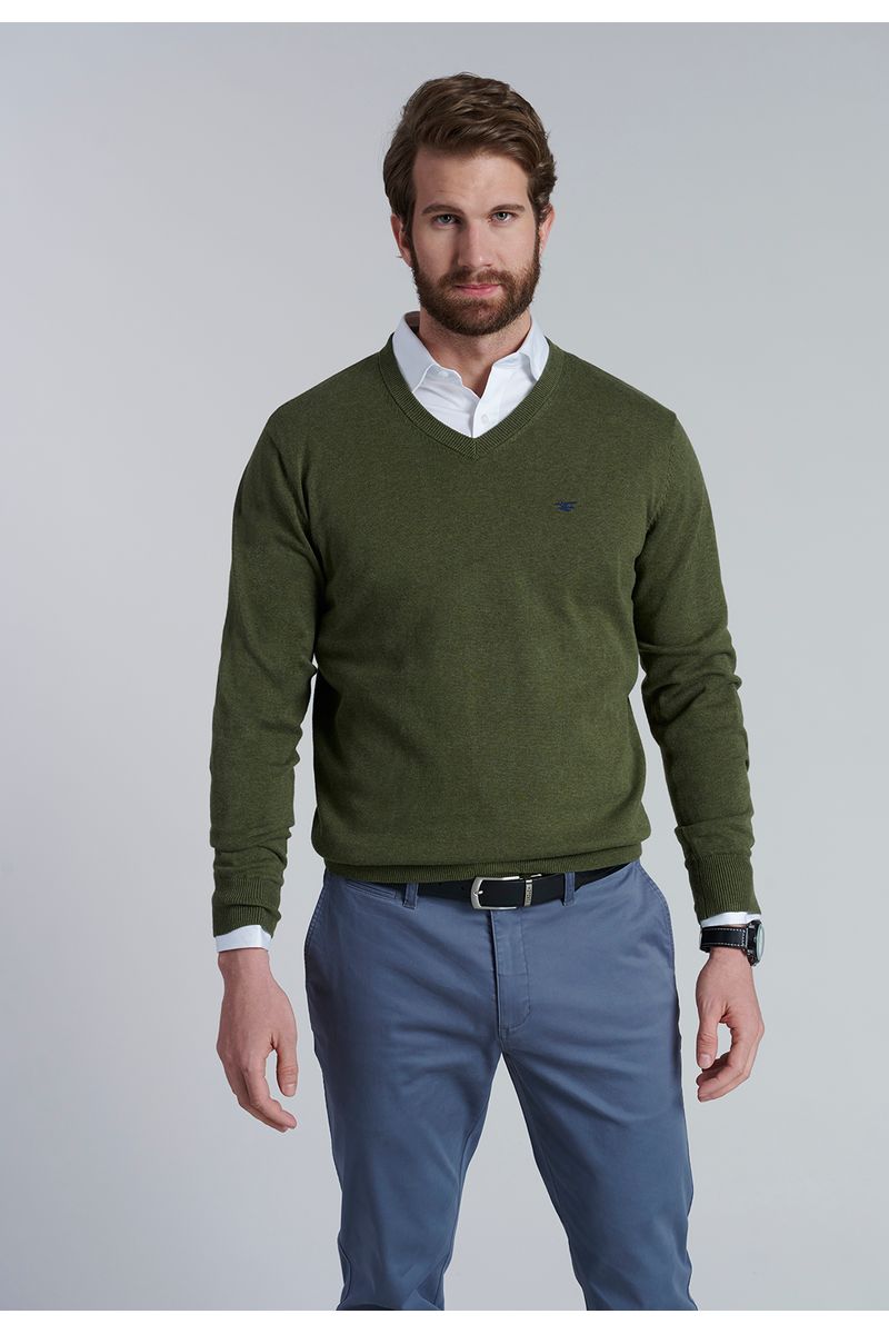 Sweater V Neck Melange F Military