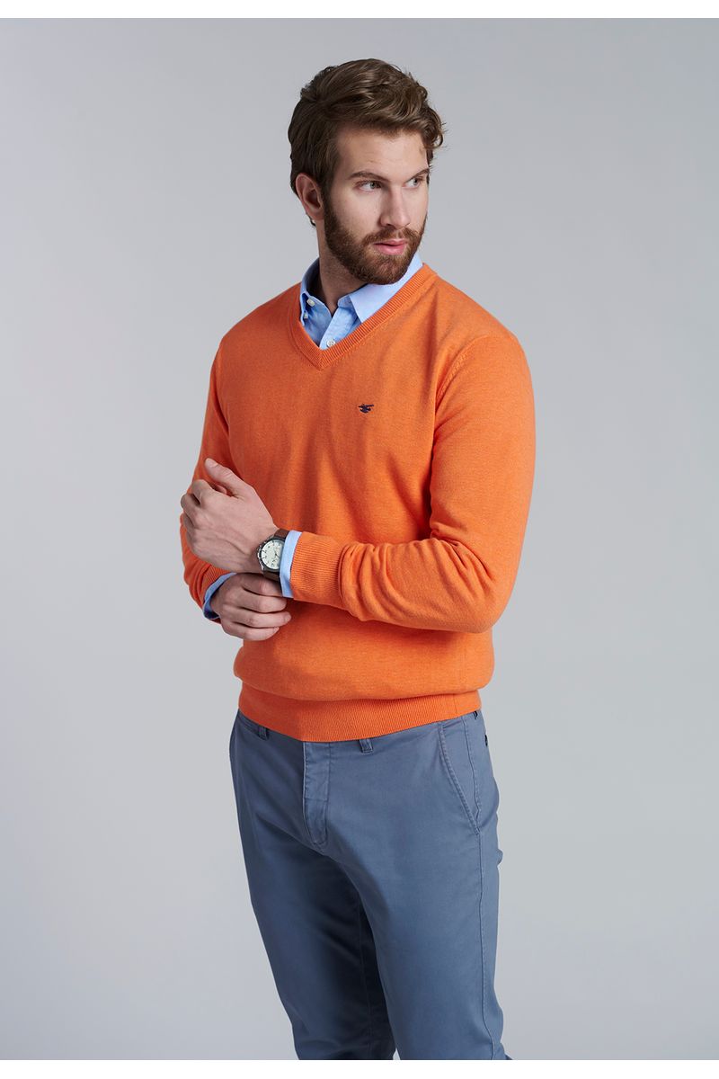 Sweater V Neck Melange F Orange