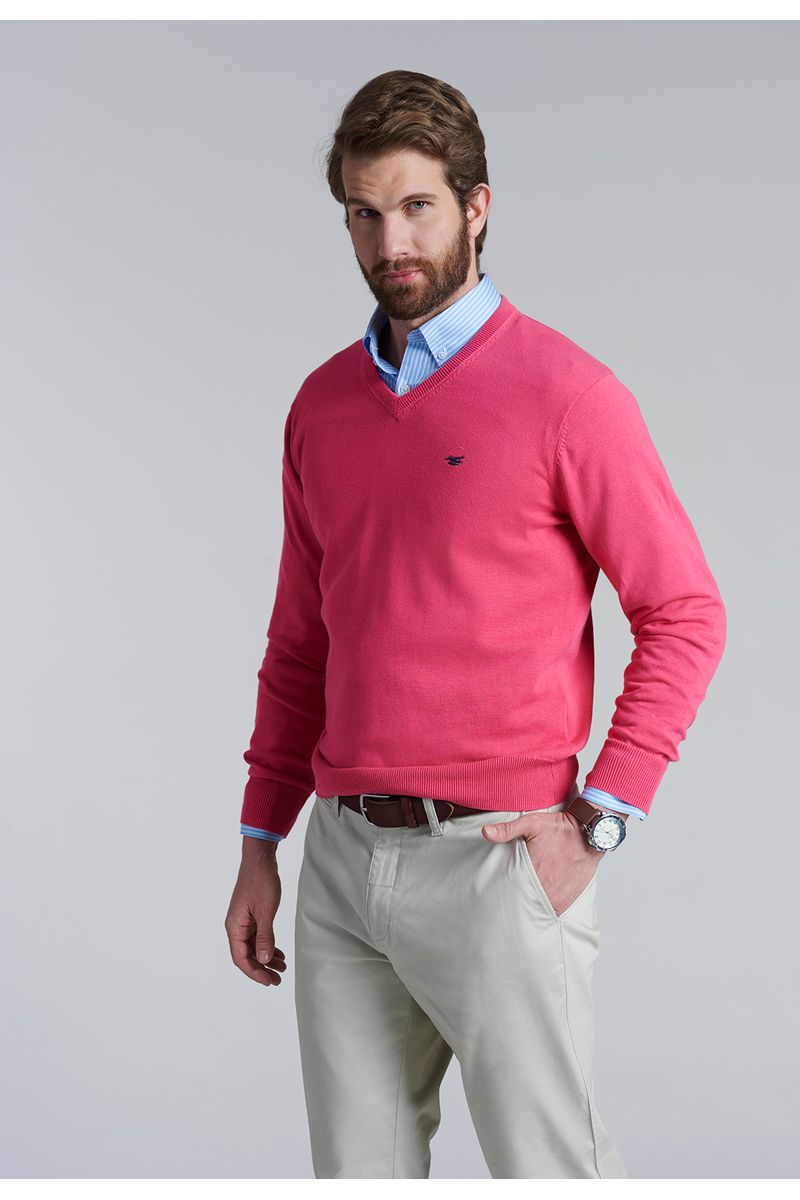 Sweater V Neck Solido F Coral