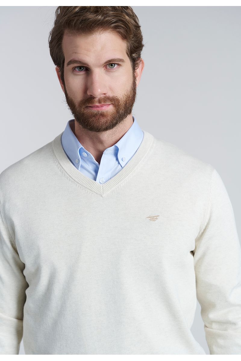 Sweater V Neck Melange F Oyster