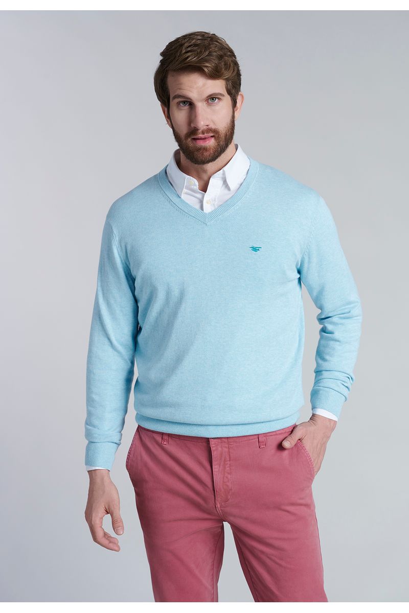 Sweater V Neck Melange F Lt Turquoise