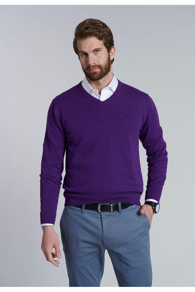 Sweater V Neck Solido F Dk Violet