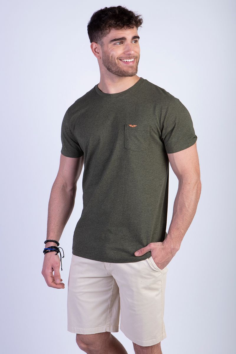 Polera Básica Bolsillo Houston Militar Melange
