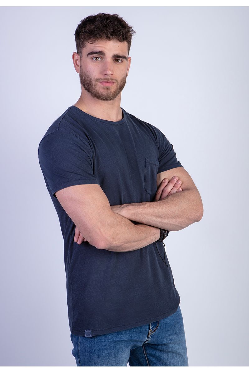 Polera Básica Bolsillo Slub Boston Navy