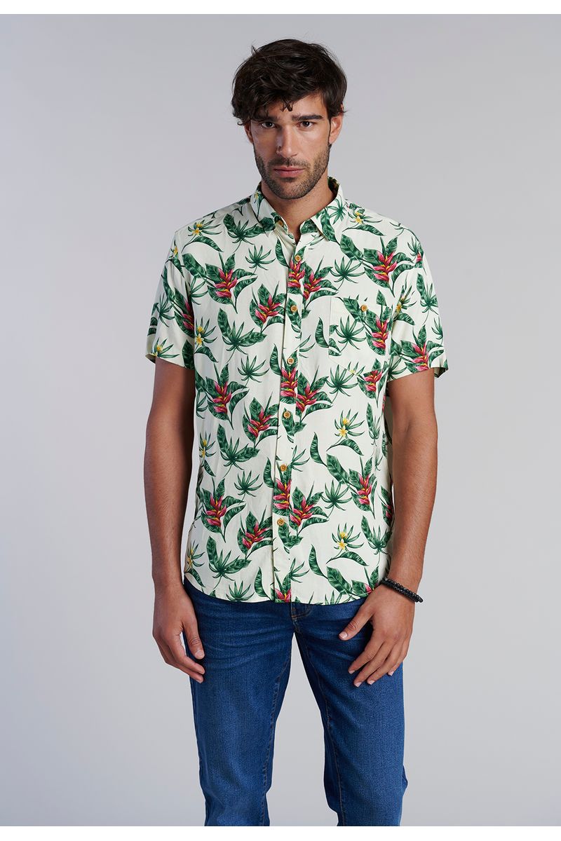 Camisa Estampada Dublin Fj Ecru