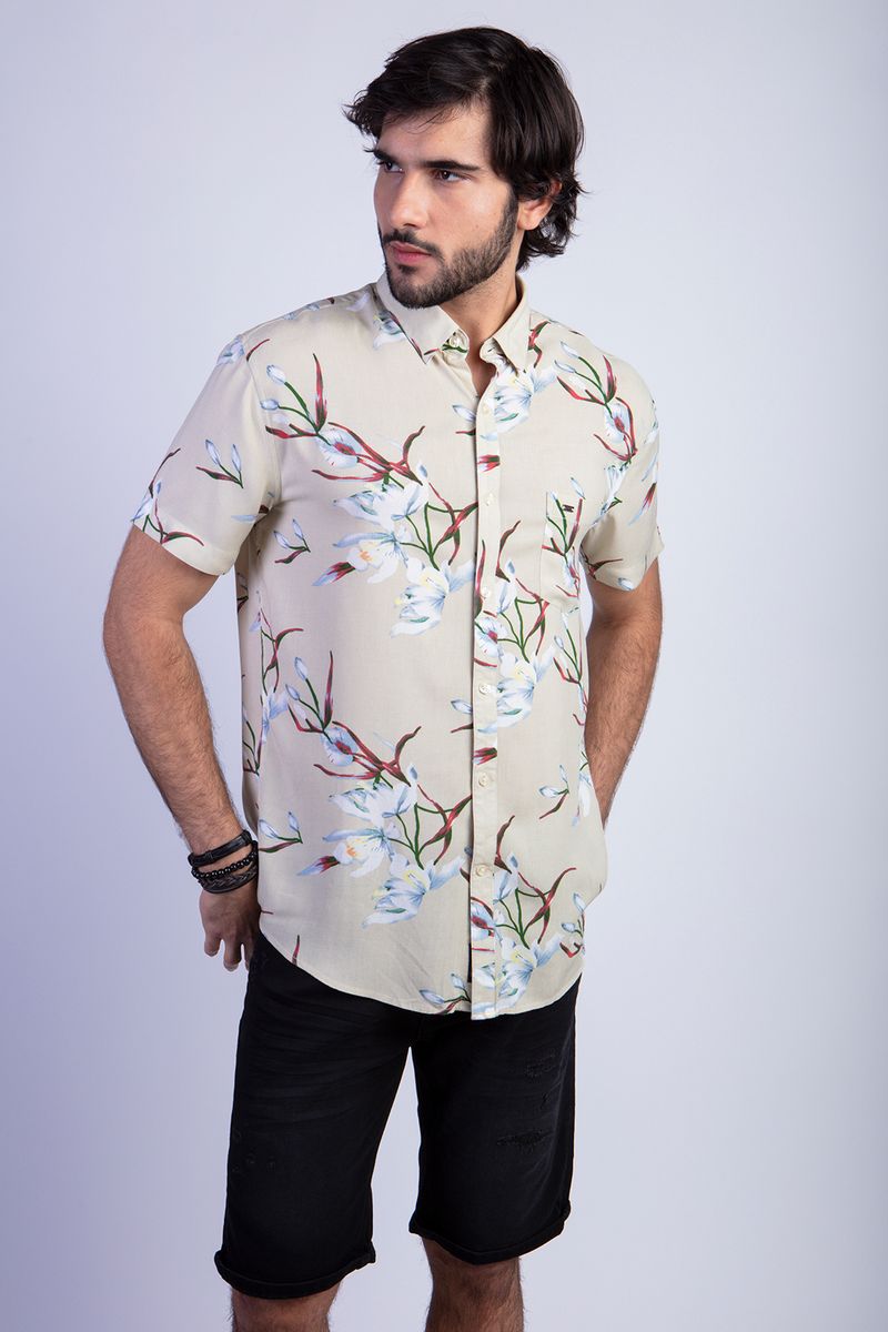 Camisa Estampada Flores Fj Khaki