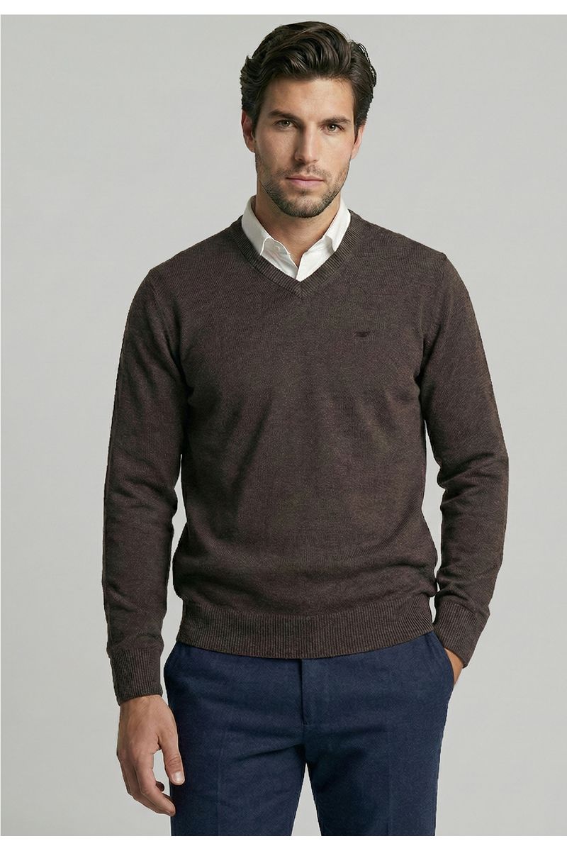 Sweater Atlanta V-Neck Brown  Melange
