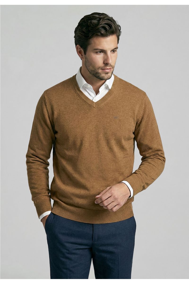 Sweater Atlanta V-Neck Lt Camel Melange