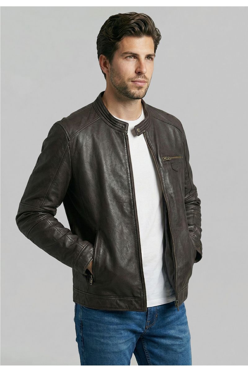 Chaqueta De Cuero Memphis Dk Brown